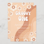 Meisjes 1e Verjaardagsfeestje Retro Neutral Groovy Kaart (Voorkant / Achterkant)