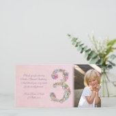 Meisjes 3e verjaardag Dank je foto Bedankkaart (Staand voorkant)