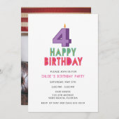 Meisje's 4e Verjaardagsfeestje Fotofeestje Kaart (Voorkant / Achterkant)