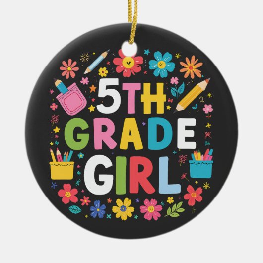 Meisjes 5e klas meisje 5e klas terug naar school keramisch ornament (Voorkant)