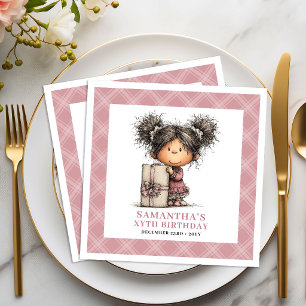 Meisjes 5e verjaardagsfeestje grillig grappig roze servet