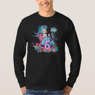 Meisjes 6e verjaardag zeemeermin verjaardagsfeestj t-shirt