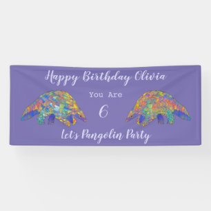Meisjes 6th Birthday Party Colorful Pangolin Paars Spandoek