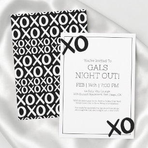 Meisjes Avond Uit XOXO Zwart Wit Galentine Feestje Kaart
