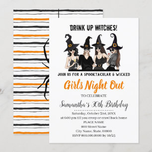 Meisjes avondje uit Heksen Halloween Party Kaart