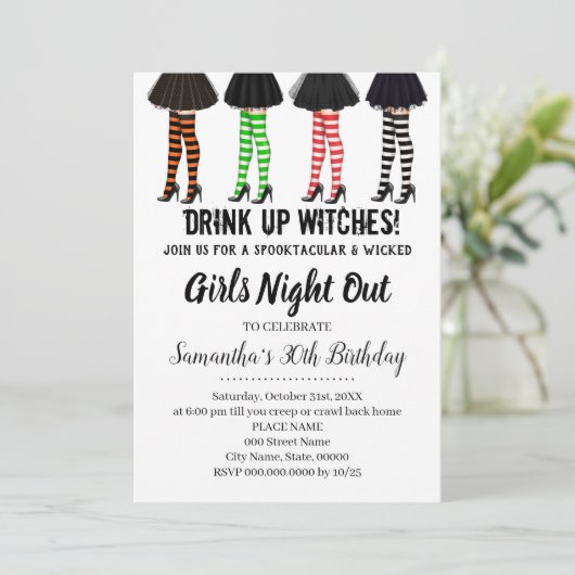 Meisjes avondje uit Heksen Halloween Verjaardag Kaart (Staand voorkant)