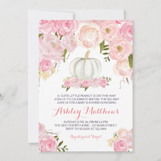 Meisjes Baby pompoen Baby Douche Uitnodigingen (Voorkant)