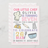 Meisjes bakken koken 7e verjaardag uitnodiging (Voorkant / Achterkant)