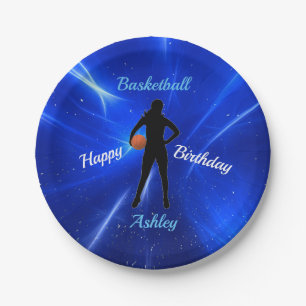 Meisjes Basketbal Blauw Verjaardag Papier Borden Papieren Bordje
