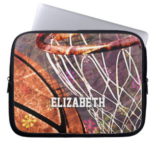 Meisjes Basketbal en Hoop roze paarse haar naam Laptop Sleeve