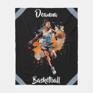 Meisjes Basketbal Waterverf gepersonaliseerd Fleece Deken