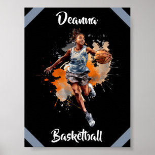 Meisjes Basketbal Waterverf gepersonaliseerd Poster