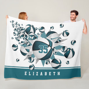 meisjes basketballen sterren blauwgroen wit gepers fleece deken