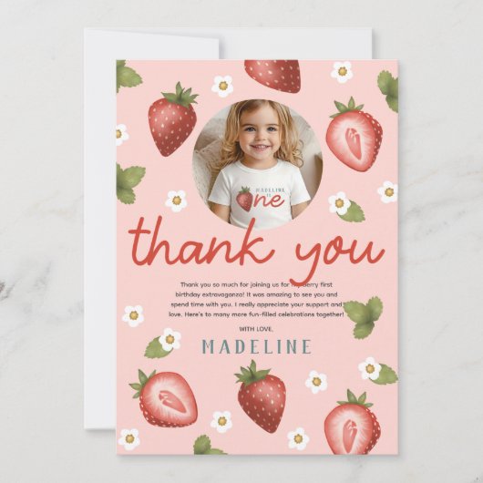 Meisjes Bes Eerste Kinderen 1e Verjaardag Foto Bedankkaart (Voorkant)