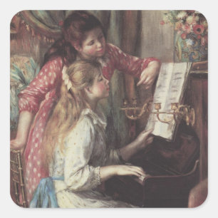 Meisjes bij de piano door Pierre Renoir Vierkante Sticker
