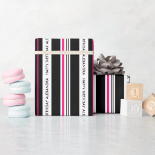 Meisjes Birthday Black en Hot Pink Cadeaupapier