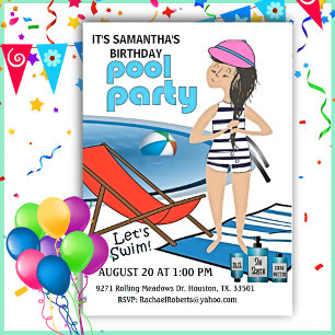 Meisjes Birthday Pool Party Let's Swim Invitation Kaart