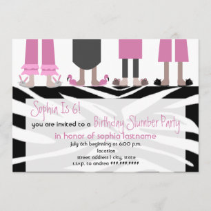 Meisjes Birthday Slumber Party Sleepover Zebra Kaart