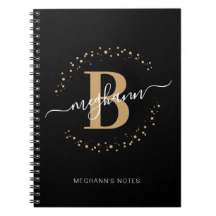 Meisjes Black Gold Name Script Monogram School Notitieboek