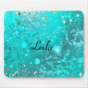 Meisjes Blauwgroen Aqua Blue Glitter Sparkle Monog Muismat