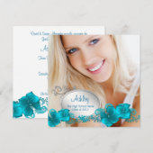 Meisjes Blauwgroen Blauwe Foto Afstudeeraankondigi Kaart (Voorkant / Achterkant)
