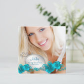 Meisjes Blauwgroen Blauwe Foto Afstudeeraankondigi Kaart (Staand voorkant)