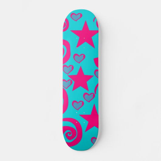 Meisjes Blauwgroen Blauwe Warmroze Stars Hartsrill Skateboard (Voorkant)