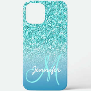 Meisjes Blauwgroen Faux Glitter Monogram Naam Pers iPhone 11 Hoesje