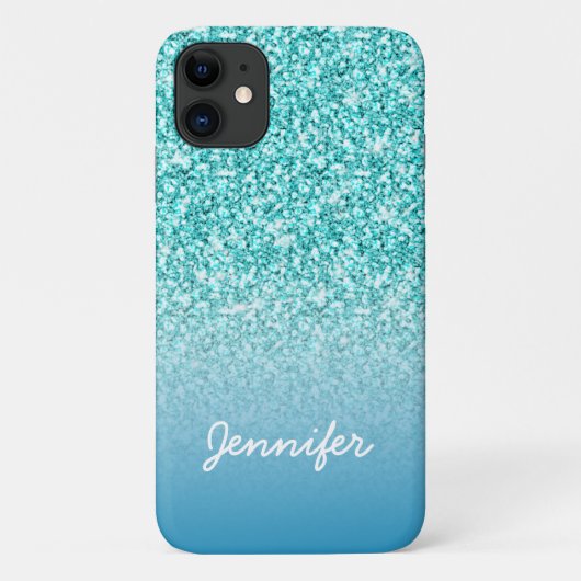 Meisjes Blauwgroen Glitter Monogram Naam Gepersona Case-Mate iPhone Case (Achterkant)