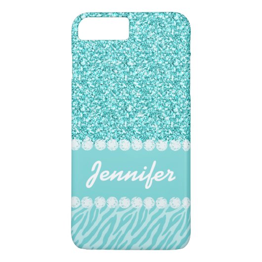Meisjes, Blauwgroen glitter, Zebra Stripes geperso Case-Mate iPhone Case (Achterkant)