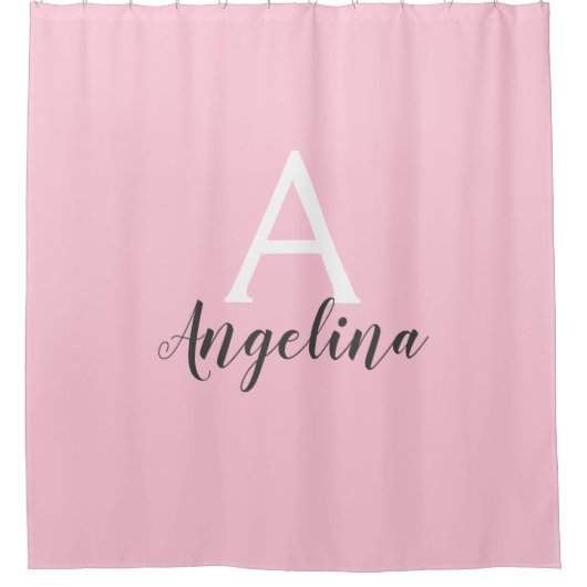 Meisjes Bleek Blush Roze Witte en grijze monogram  Douchegordijn (Voorkant)