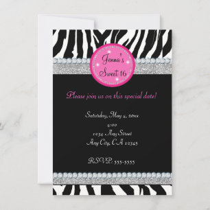 Meisjes Bling Glitter Zebrastreep Feest Uitnodigin Kaart