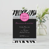 Meisjes Bling Sparkle Zebra Print Party Uitnodigin Kaart (Staand voorkant)