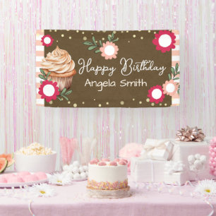 Meisjes Bloem Cupcake Welkom Verjaardag Kraft Papi Spandoek