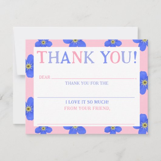 Meisjes Bloem Roze Opvulbare Dankkaart Bedankkaart (Voorkant)