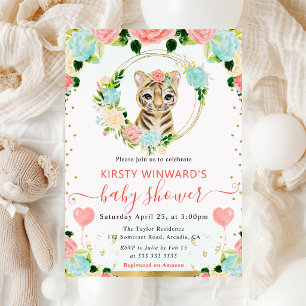 Meisjes Bloemen Baby Tijger Baby Shower Kaart