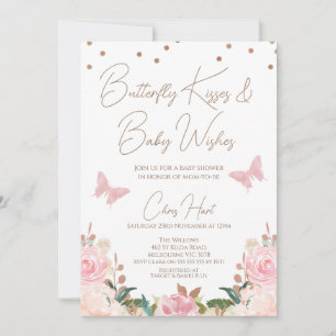 Meisjes Blush Bloemen Vlinder Baby shower Kaart
