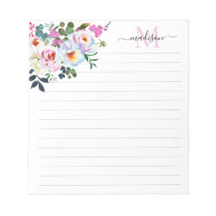 Meisjes Blush Pink Floral Waterverf Monogram scrip Notitieblok