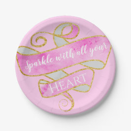 Meisjes  Blush Pink Gold Glitter Sparkle Heart Papieren Bordje