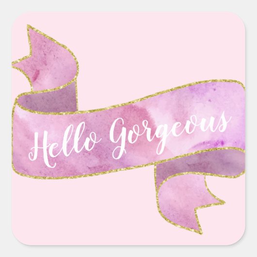 Meisjes  Blush Pink Hallo Goudlint Vierkante Sticker (Voorkant)