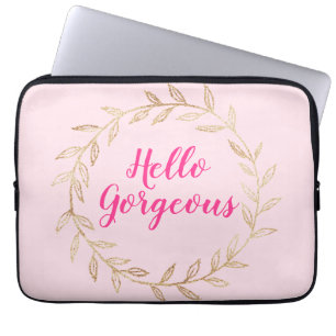 Meisjes  Blush Pink Hallo Prachtige Gold Wreath Laptop Sleeve
