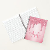 Meisjes Blush Pink Sparkle Glitter Driemonogram Notitieboek (Binnen)