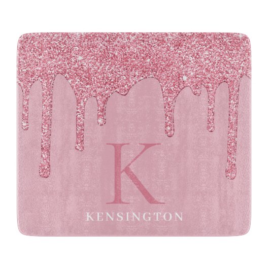 Meisjes Blush Pink Sparkle Glitter Driemonogram Snijplank (Voorkant)