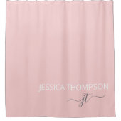 Meisjes Blush Roze Modern Simple Monogram Naam Douchegordijn (Voorkant)