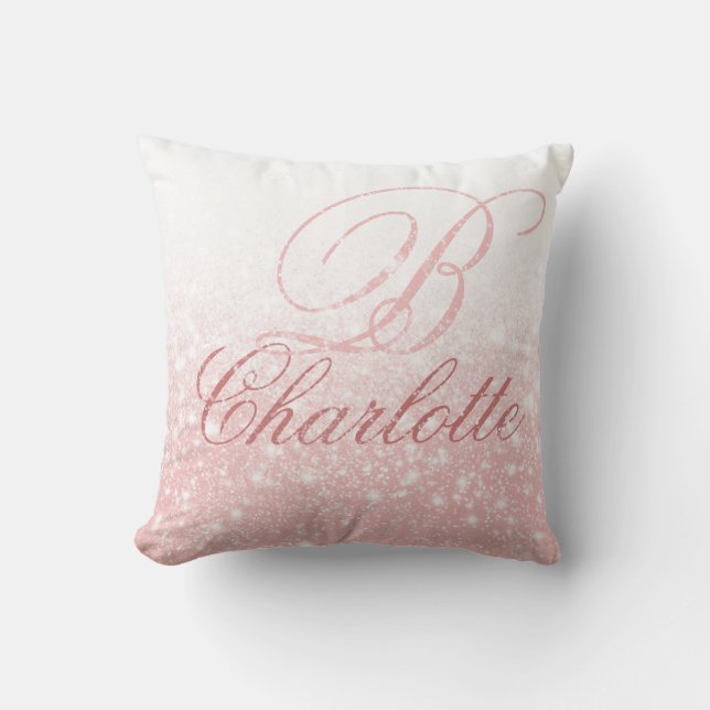 Meisjes Blush Roze Monogram Initiaal Naam Kussen (Voorkant)