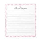 Meisjes Blush Roze Stripe Feminine Script Heart Na Notitieblok (Voorkant)
