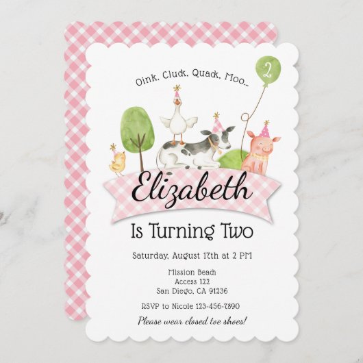 Meisjes Boerderij Barnyard Verjaardagsfeestuitnodi Kaart (Voorkant / Achterkant)