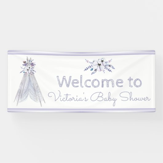 Meisjes Boho Tribal Teepee Baby shower Banner (Horizontaal)