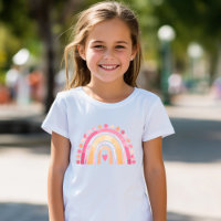 Meisjes Boho Waterverf Regenboog Hart in Roze