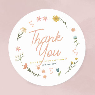Meisjes Boho Wildflower Roze Baby shower gunst Ronde Sticker